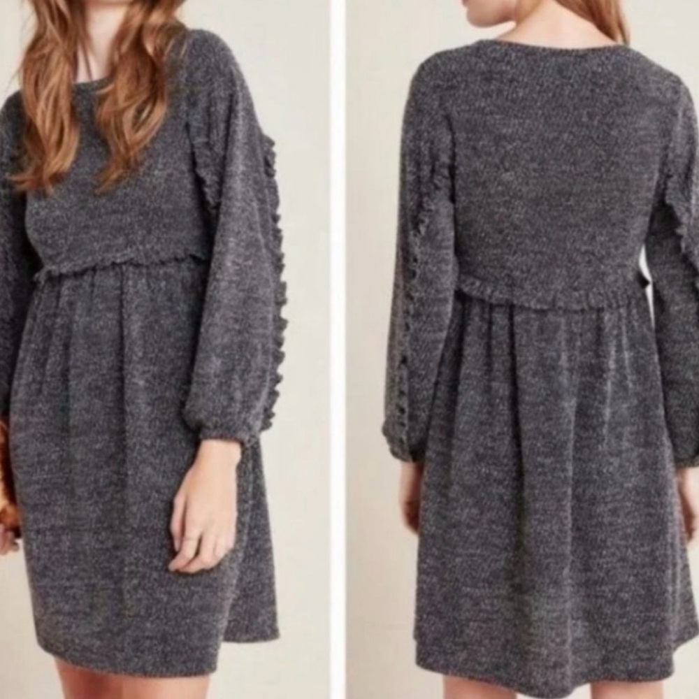 Anthropologie RO + DE Stella Long Sleeve Ruffled Sweater Knit Dress green xs/s